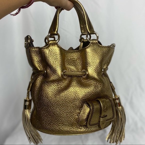 SOLD - Like New RARE Color Lancel Paris Leather Bucket Bag in  Gold - Picture 5 of 16